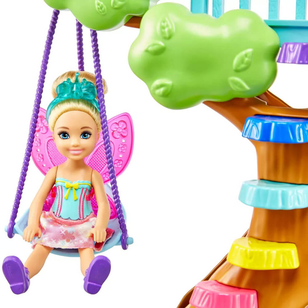 Doll on swing from the Barbie Dreamtopia Doll and Treehouse Playset