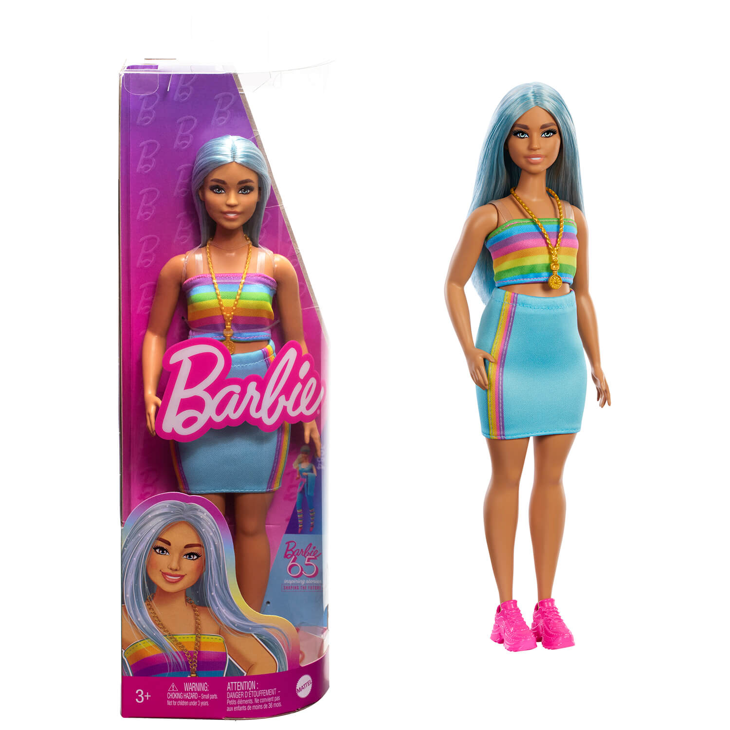 Barbie Fashionistas Doll with Blue Hair & Rainbow Top #218 Maziply Toys Barbie Fashionistas Doll with Blue Hair & Rainbow Top #218 Maziply Toys