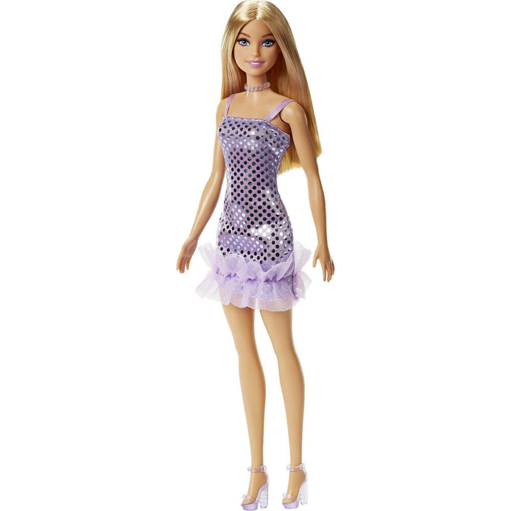 Barbie Mini Glitz Doll Dress Blonde in Lavender Metallic Dress