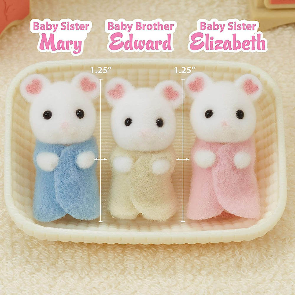 Calico Critters Marshmallow Mouse Triplets Doll Set with doll names