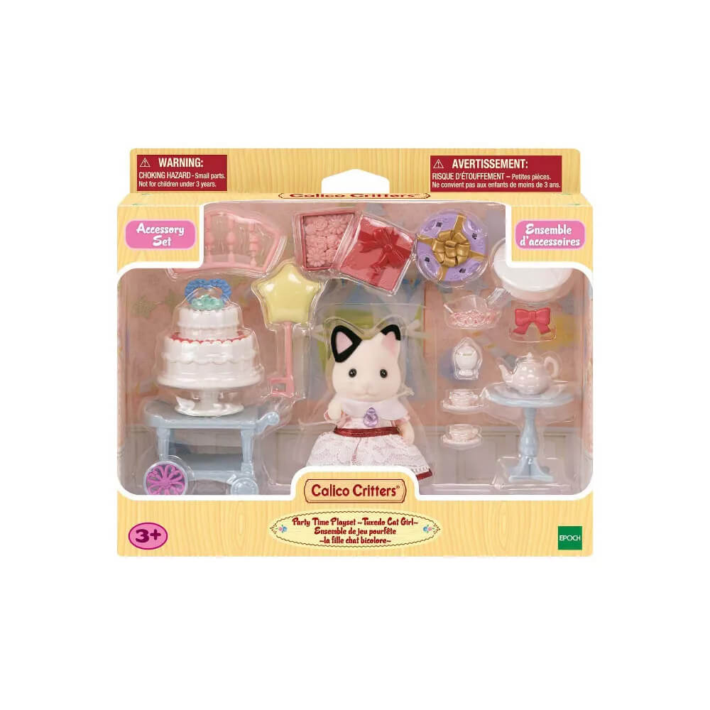 Calico Critters Party Time Playset with Tuxedo Cat Girl Packaging