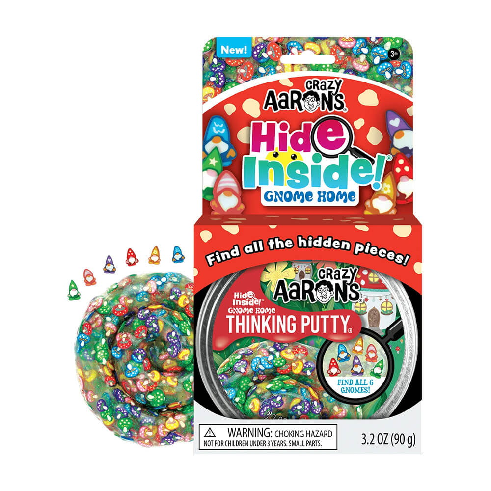 Crazy Aaron's Hide Inside Gnome Home Thinking Putty 4" Tin Packaging