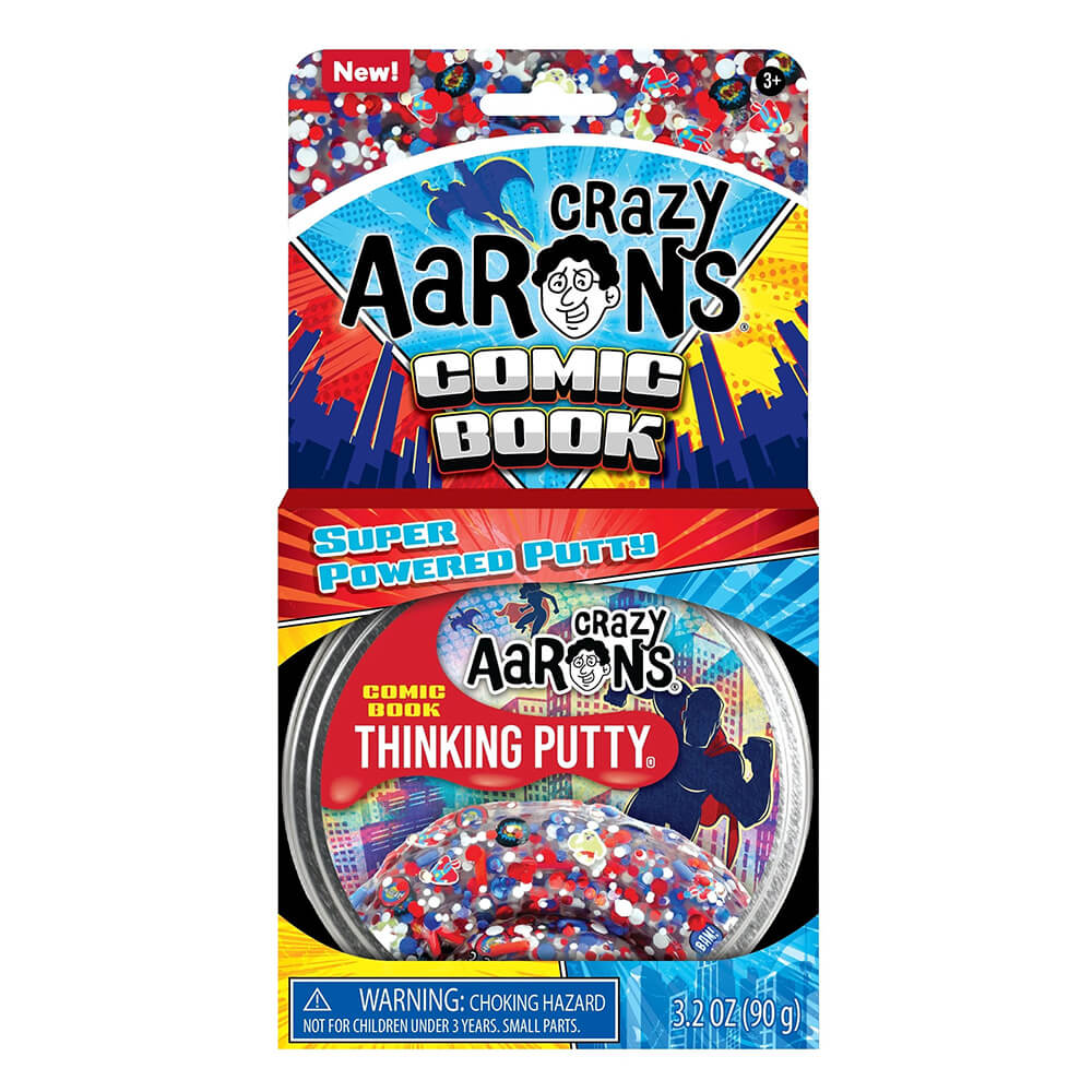 Crazy Aaron's Trendsetters Comic Book Thinking Putty 4" Tin packaging