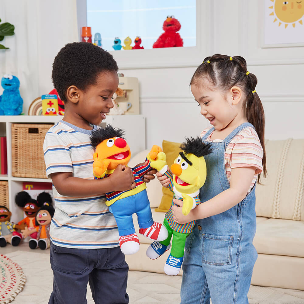 boy and girl playing Gund Sesame Street Ernie 14 Inch Plush
