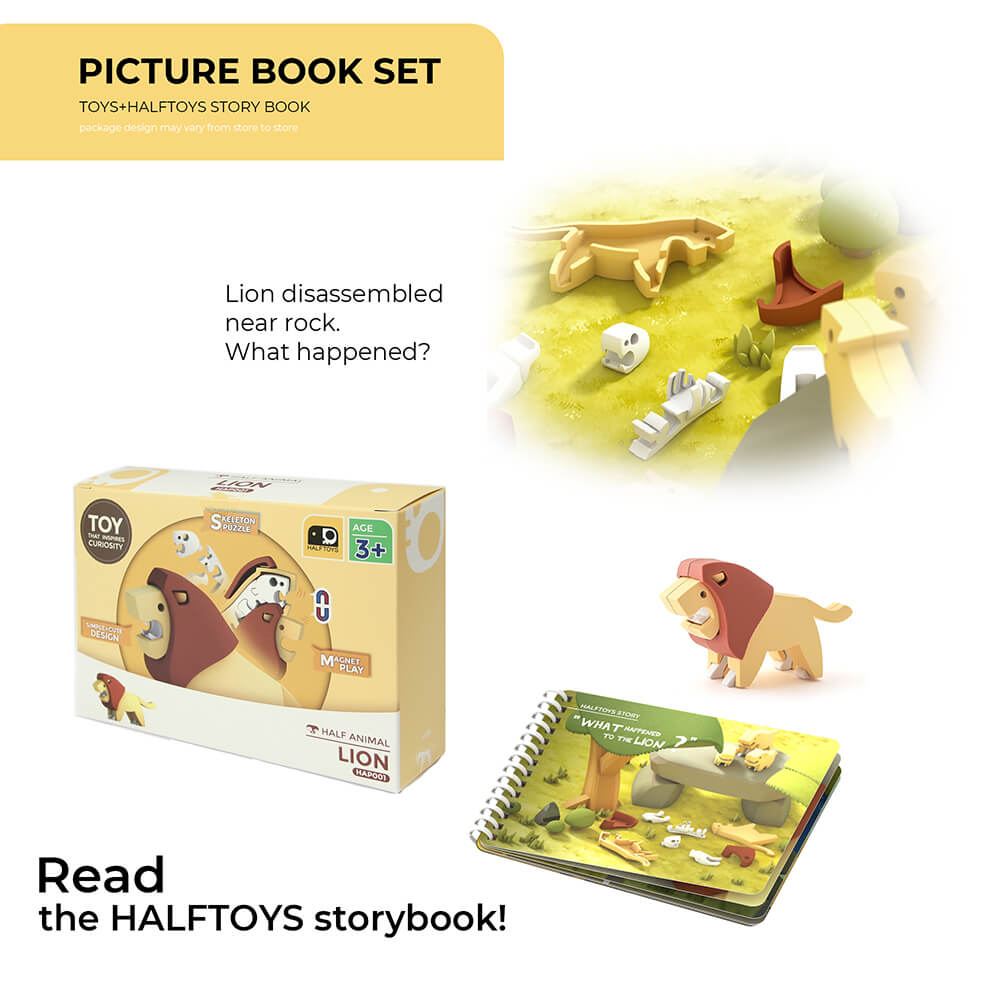 Picture book set that is included with the HALFTOYS Half Animal Lion