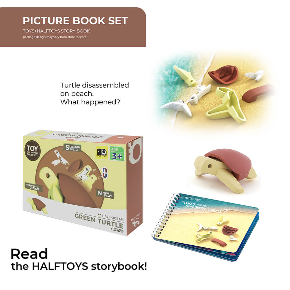 What's included with the HALFTOYS Half Ocean Green Turtle including a book