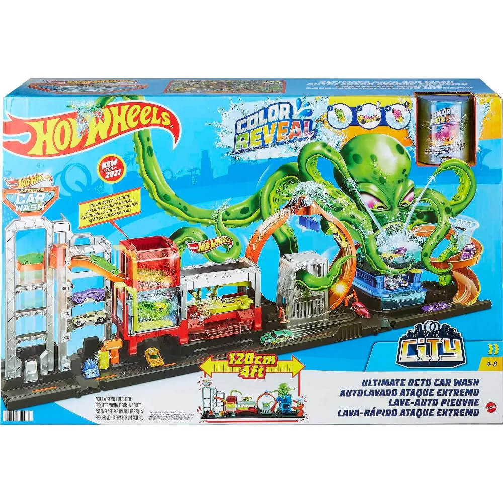 Hot Wheels City Mega Car Wash Playset with 1 Toy Color Shifters