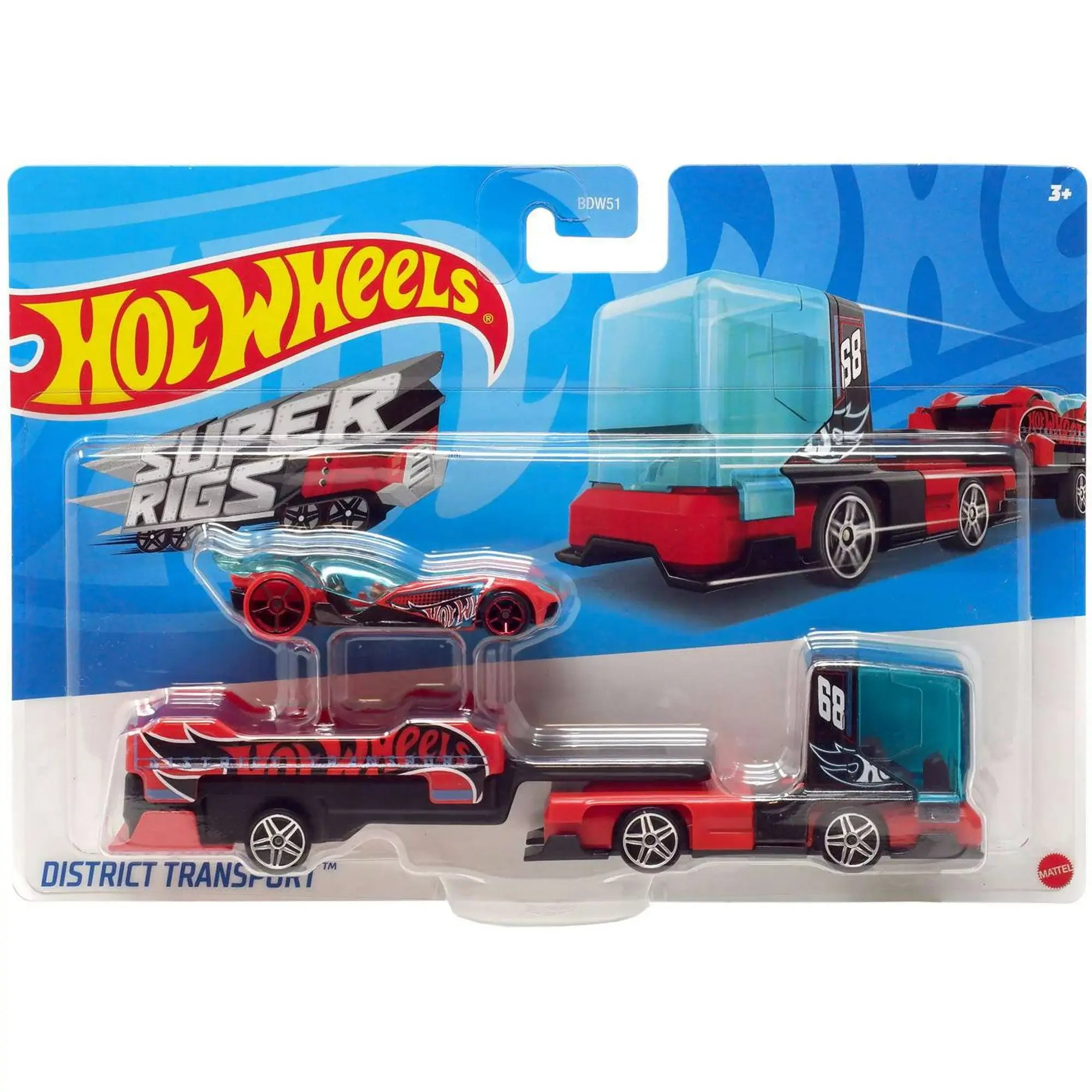 Hot Wheels Super Rigs, Toy Transporter Truck & Toy Car in 1:64 Scale  (Styles May Vary) 