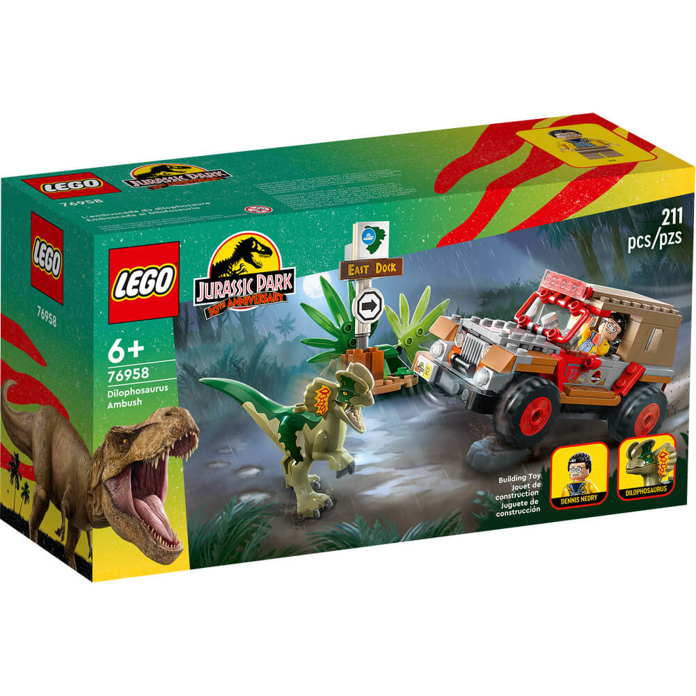 LEGO® Jurassic World Dilophosaurus Ambush 211 Piece Building Set (76958) - Front of the Package features the set.