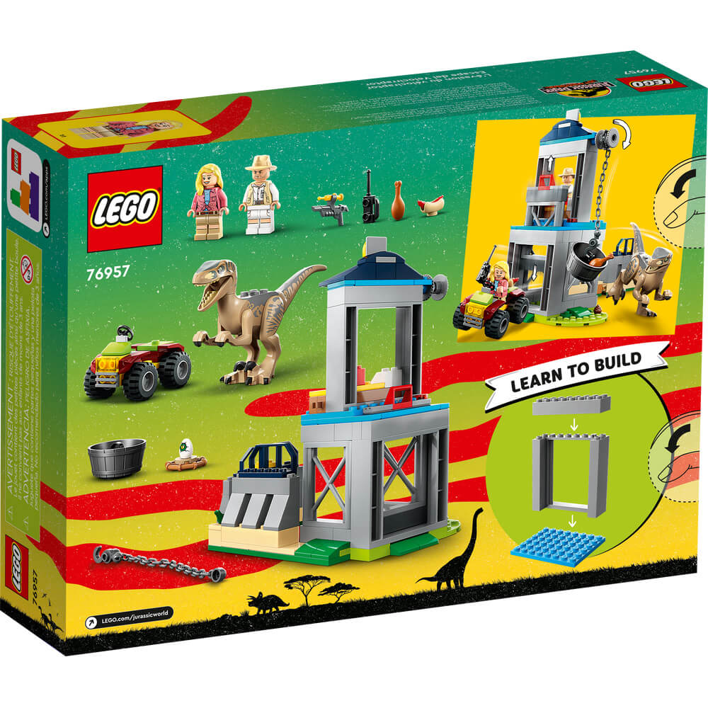 Back of the package for the LEGO® Jurassic World Velociraptor Escape 137 Piece Building Set