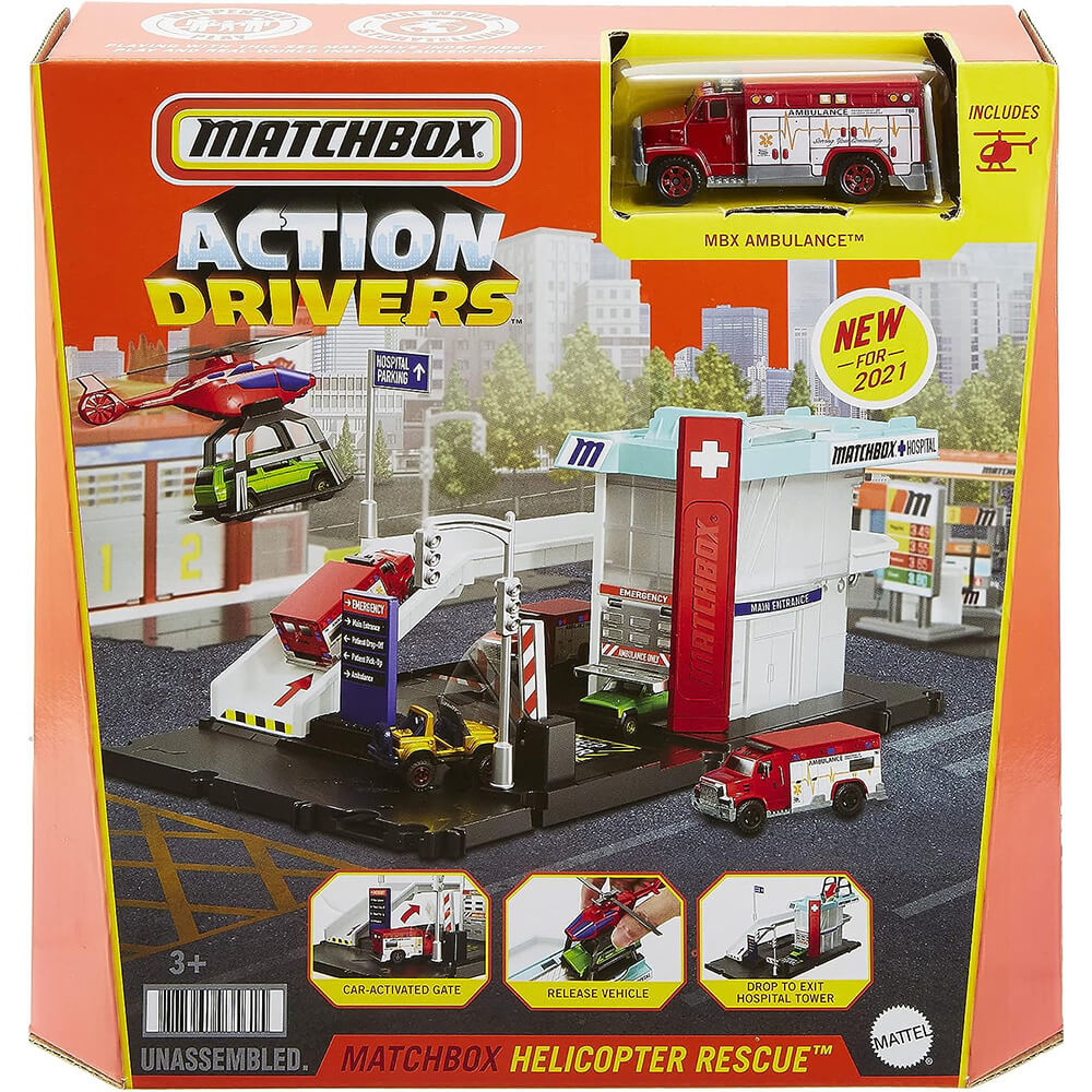 Matchbox Action Drivers Helicopter Rescue Playset box