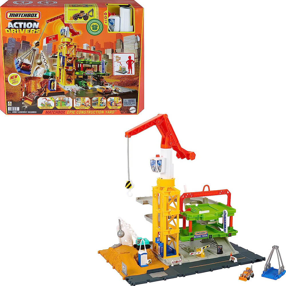 Matchbox Action Drivers Matchbox Epic Construction Yard Playset and packaging