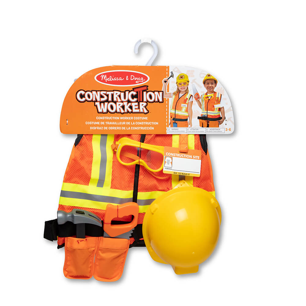 The Melissa and Doug Construction Worker Role Play Costume Set in its packaging