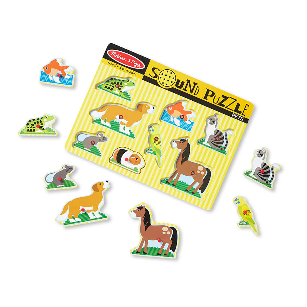 Melissa and Doug Pets 8 Piece Sound Puzzle pictured will all the pieces removed except for the gerbil piece