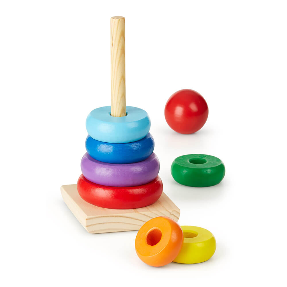 Melissa and Doug Rainbow Stacker Classic Toy with four pieces removed