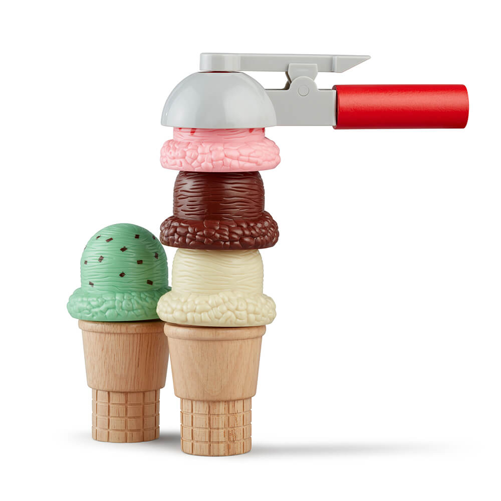 Picture of Melissa and Doug Scoop & Stack Ice Cream Cone Play Set showing the ice cream is magnetic to the scoop