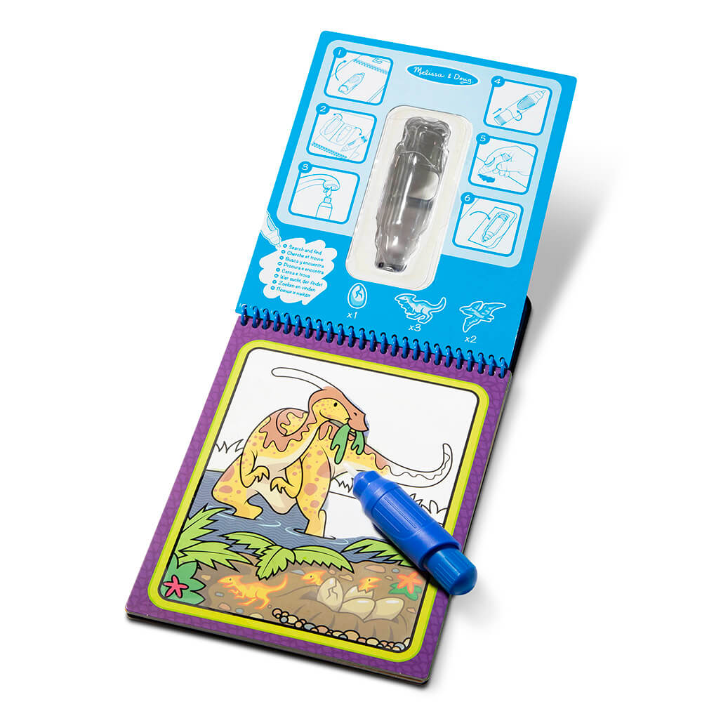 Open book of Melissa and Doug Water Wow! Dinosaurs Water-Reveal On the Go Travel Activity Pad