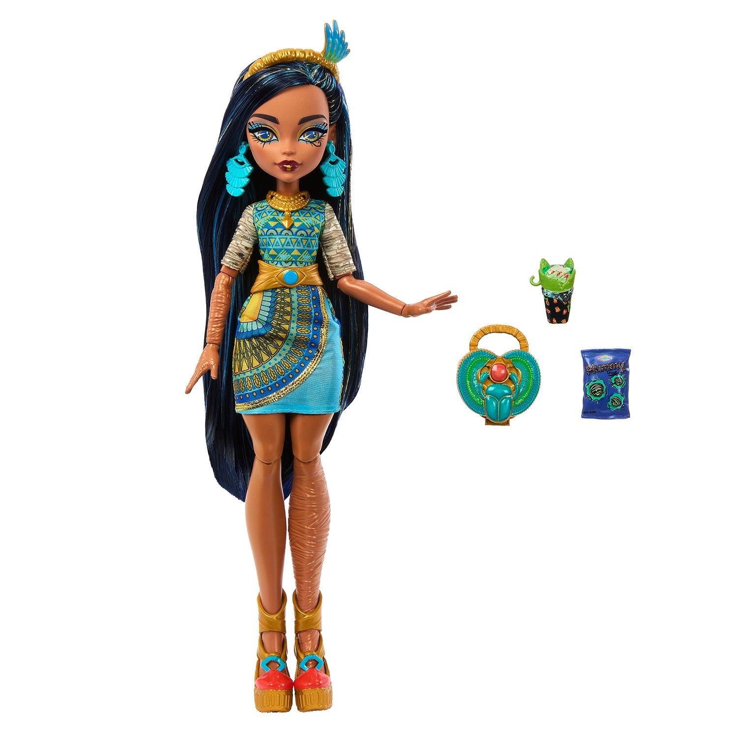 Monster High Cleo De Nile Doll shown with accessories