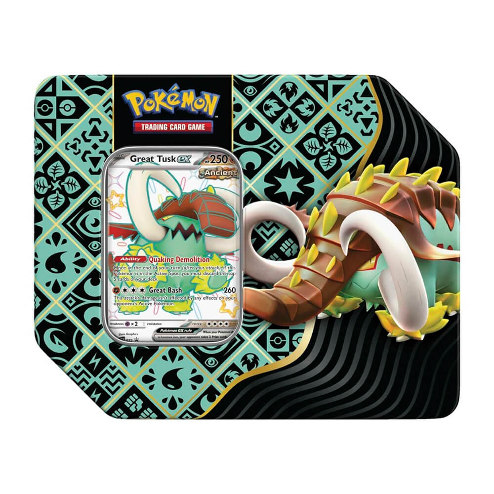 Pokemon TCG Scarlet and Violet Paldean Fates Great Tusk Tin Maziply Toys Pokemon TCG Scarlet and Violet Paldean Fates Great Tusk Tin Maziply Toys