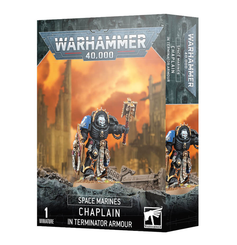 front packaging box of Warhammer 40K Space Marines Chaplain in Terminator Armour