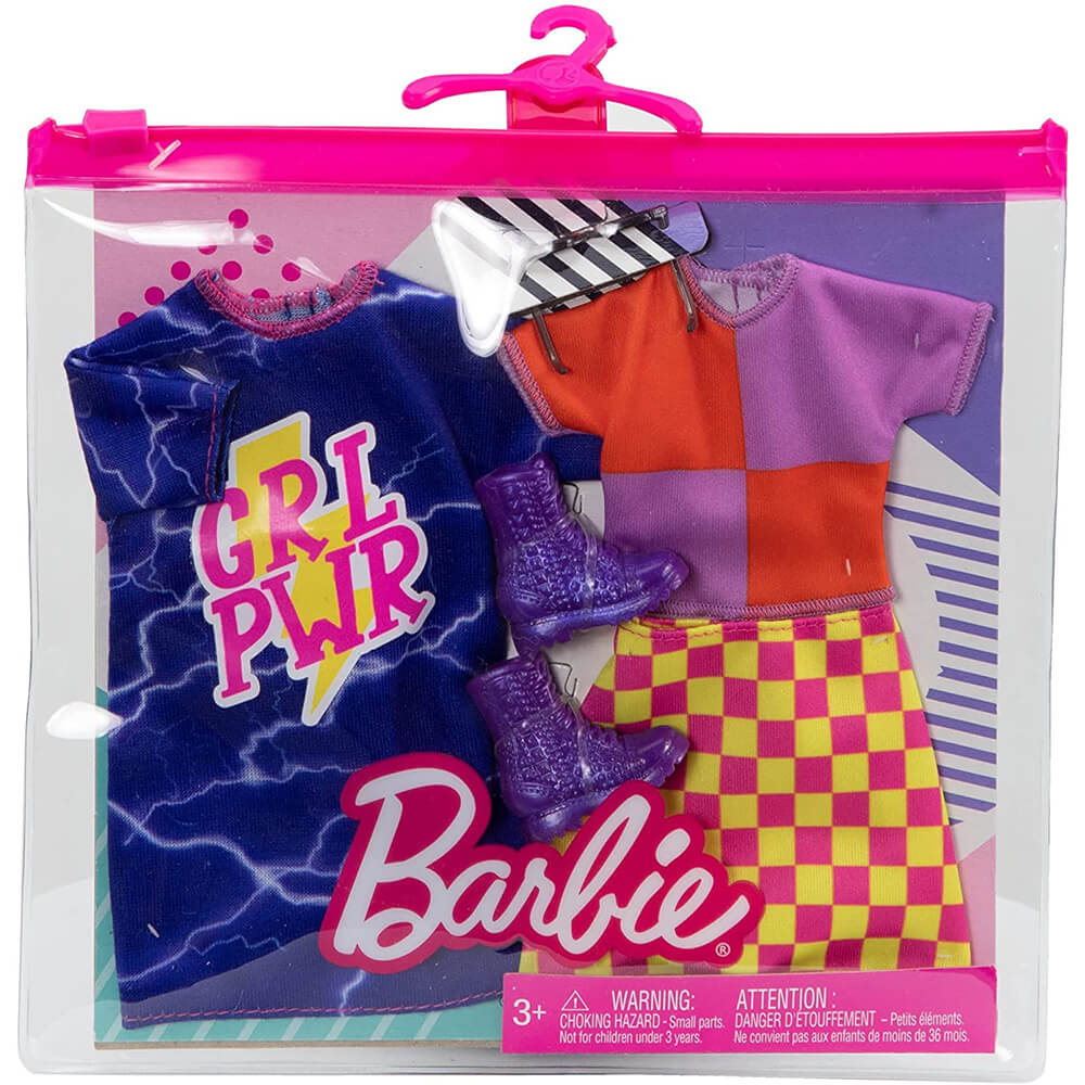 helt seriøst tab husmor Barbie Clothes 2 Pack Girl Power Dress w Checkered Shirt &Skirt
