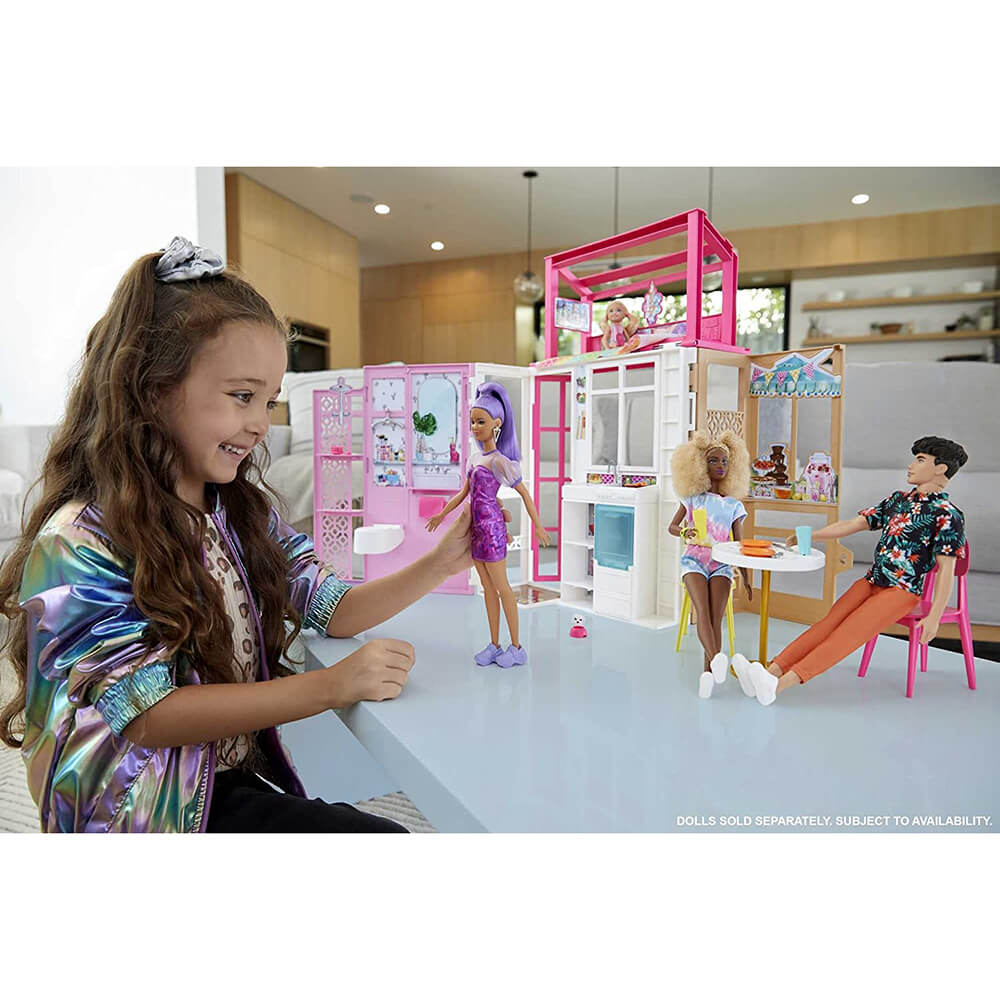 Barbie Dollhouse Playset with 2 Levels & 4 Play Areas