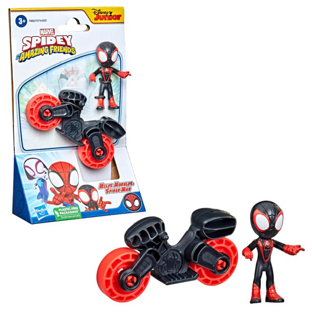 Disney Junior Spidey and His Amazing Friends 2.5" Miles Morales Figure with Motorcycle