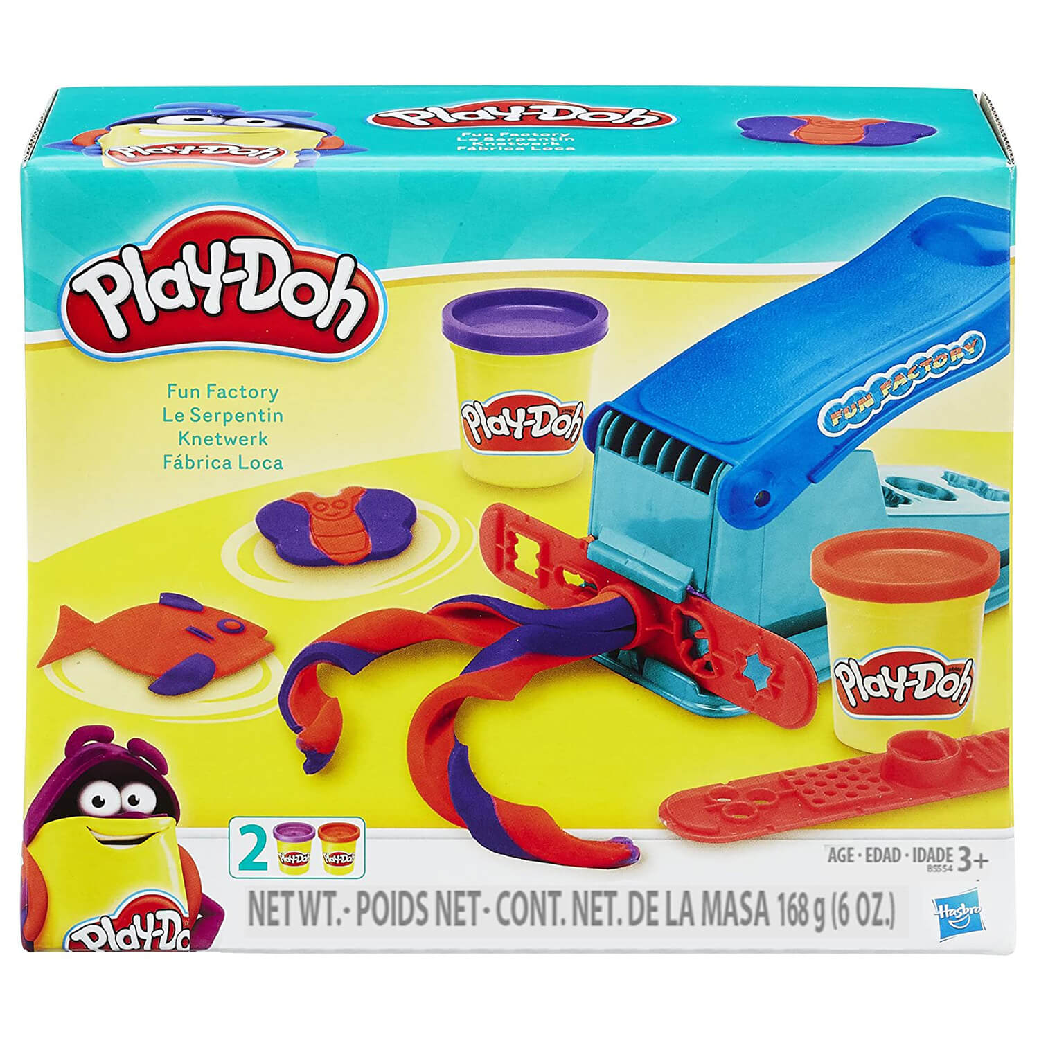 Front view of the Play-Doh Fun Factory package.