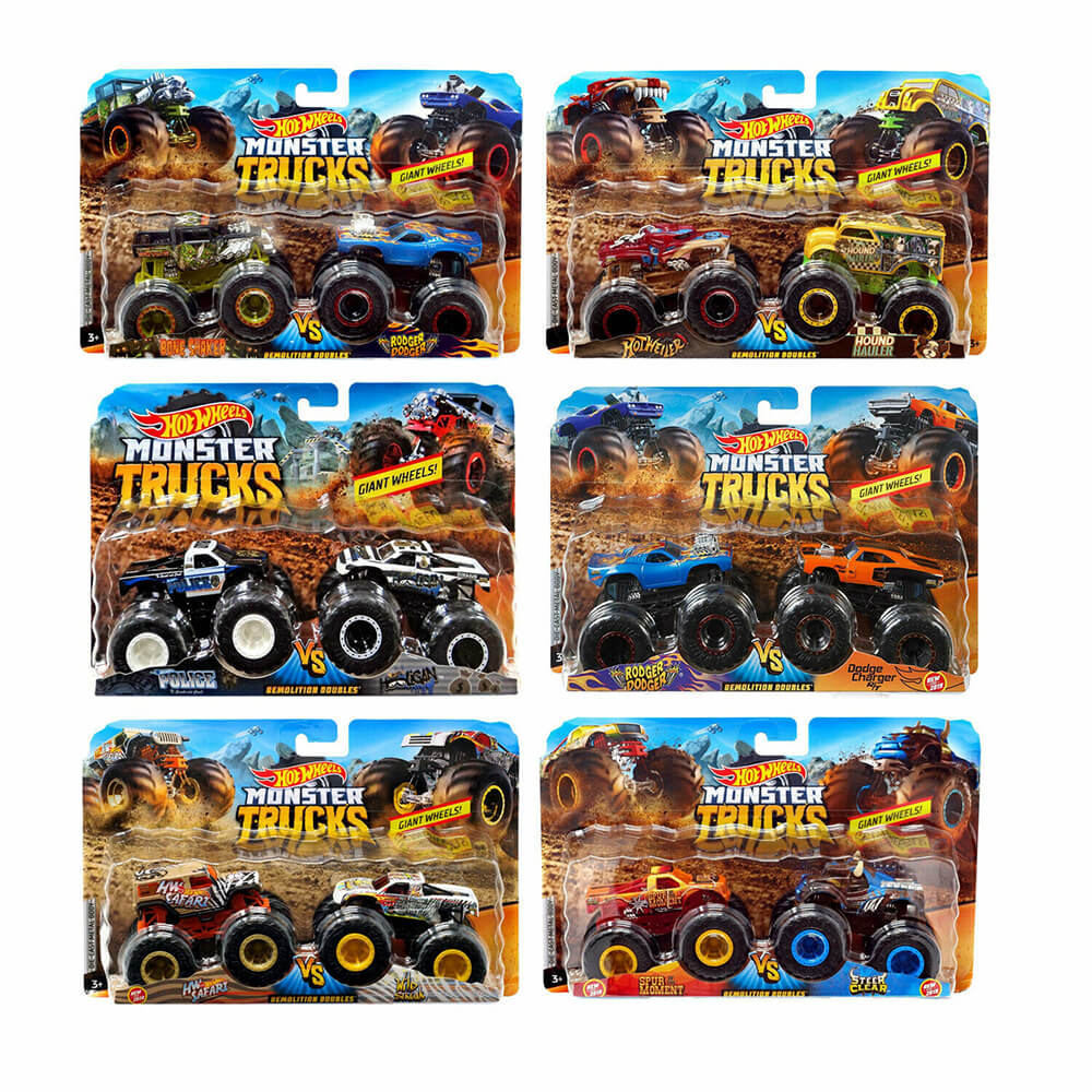 Hot Wheels Monster Trucks Demolition Doubles, Set of 2 Toy Monster Trucks  in 1:64 Scale (Styles May Vary)