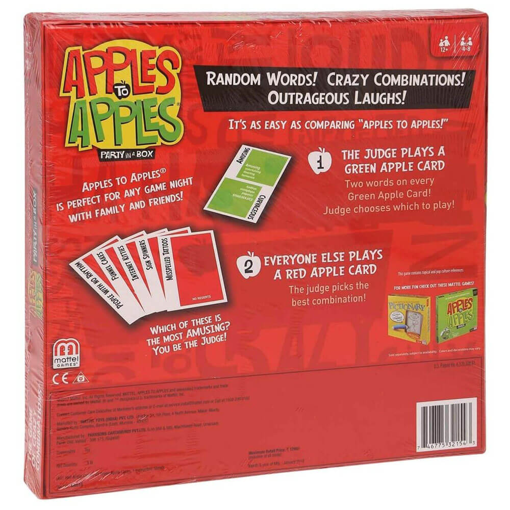 Back view of the Apples To Apples Party Box The Game of Crazy Combinations package.