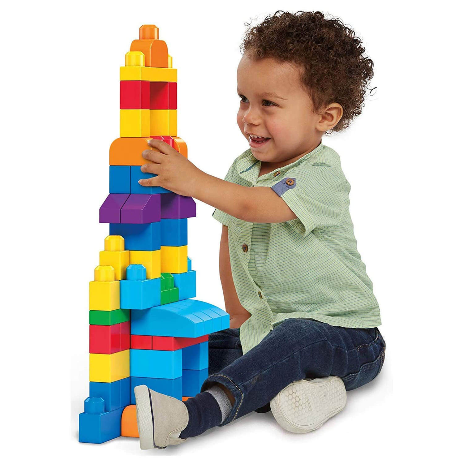Kid playing with the building set.