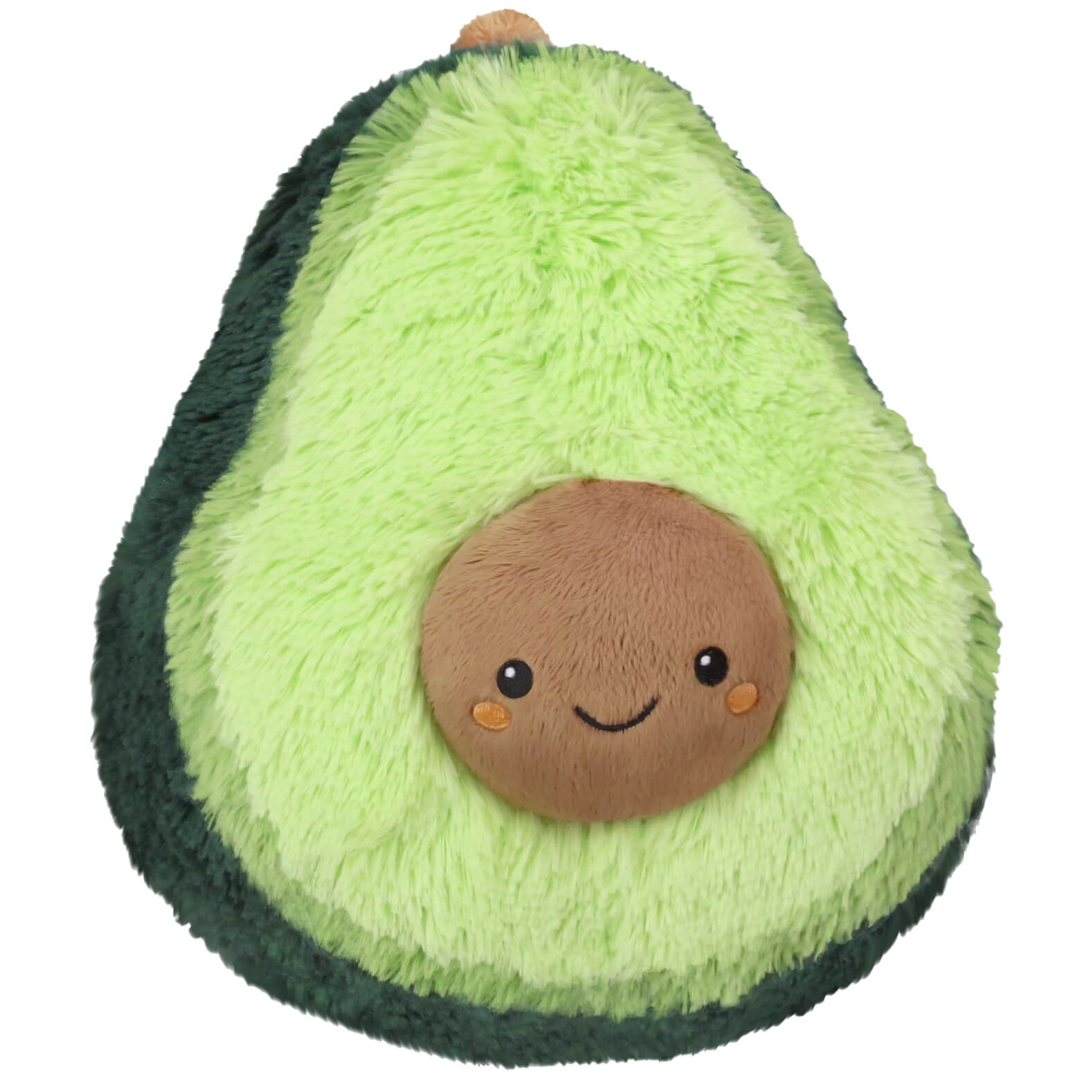 Squishables Mini Avocado is green with a tan smiley face.