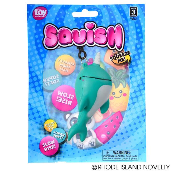 Rhode Island Novelty 4" Squish Narwhal Backpack Clip