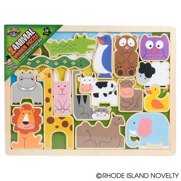 Rhode Island Novelty Wooden Zoo Animal Raised Up 17 Piece Puzzle