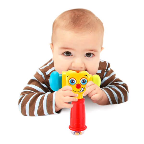 Baby toys at Maziply Toys. Baby with toy in mouth.