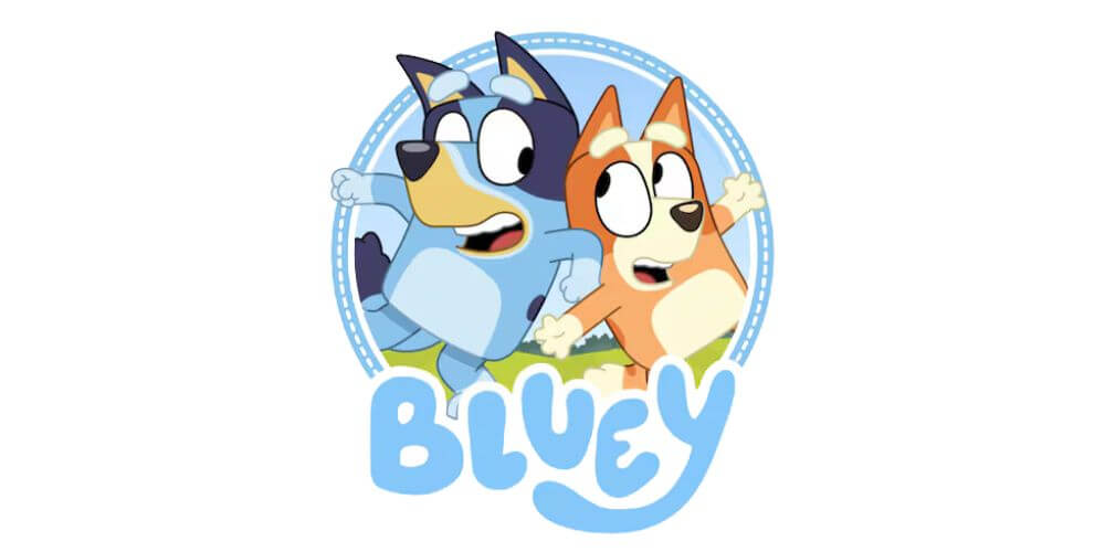 Bluey logo featuring Bluey and Bingo