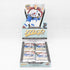 Upper Deck 2025-26 MVP hockey hobby box featuring packs with eight cards each, showcasing a Colorado Avalanche player in white and burgundy uniform against a pale background.