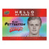 Upper Deck 2025-26 MVP “Hello My Name Is” insert card of Elias Pettersson, Vancouver Canucks, featuring rainbow background, bold name lettering, and grayscale headshot portrait.