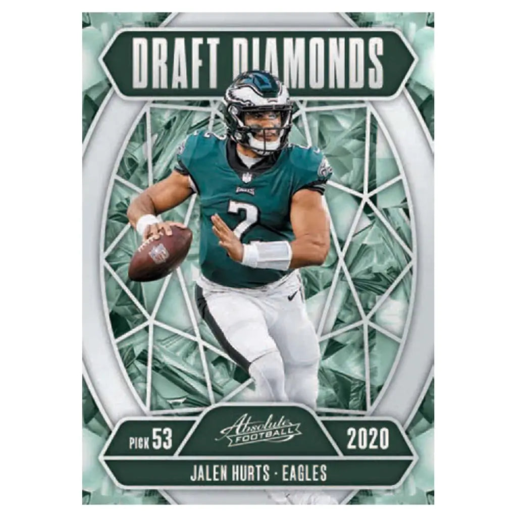 Absolute Football insert card with stormy blue background, showing a football quarterback in a purple uniform running with a brown leather ball, lightning effects, glossy finish, and dramatic action-focused visual theme.