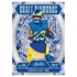 Absolute Burners football trading card with fiery orange background, showing a running back in a blue uniform gripping a football above a stitched fabric swatch, emphasizing speed, power, heat-themed graphics, and premium insert style.