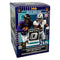 Panini Donruss Optic Football blaster box in dark blue cardboard with glossy finish, rectangular retail packaging showing NFL player action imagery, bold Optic branding, 24 total trading cards, and blaster exclusive Rated Rookie Purple Shock parallels on a white background.