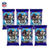 Panini Donruss Optic NFL trading card packs in purple foil wrappers with rectangular sealed form, featuring player graphics and branding, retail booster packs arranged on white background