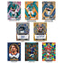 Panini Mosaic football trading card inserts featuring multicolor mosaic patterns, glossy cardstock designs with NFL players in action poses, arranged in a grid to highlight parallels, rookie cards, autographs, and premium inserts.