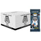 Panini Mosaic football fat pack display box in white cardboard with bold black Mosaic logo, cube-shaped retail packaging shown beside a sealed blue 15-card value pack on a clean white background.