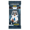 Panini Mosaic football fat pack in dark blue foil packaging with angular geometric graphics, rectangular glossy wrapper showing a quarterback holding a football, promoting a 15-card NFL trading card value pack on a clean white background.