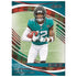 Panini Absolute Football card features rich teal tones and smooth printed texture around a sharply framed receiver mid-run, emphasizing player focus and field action within layered curved graphics.
