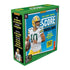 Green Panini 2025 NFL Score Football Mega Box with bold graphics, showing a Green Bay Packers quarterback on the front and details about rookies, parallels, and inserts.