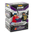 Panini Prizm 2025 baseball trading card blaster box angled view, purple and silver design, showing Roman Anthony batting and Paul Skenes pitching, with 30 cards per box.