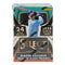 Panini Select baseball trading cards blaster box in teal, black, and gold glossy cardboard packaging with rectangular shape, featuring MLB player graphic, retail display for collectors on white background