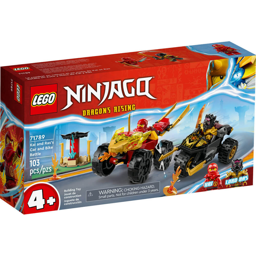 LEGO® NINJAGO® Kai and Ras’s Car and Bike Battle 71789 Building Toy Set (103 Pieces) front of the box